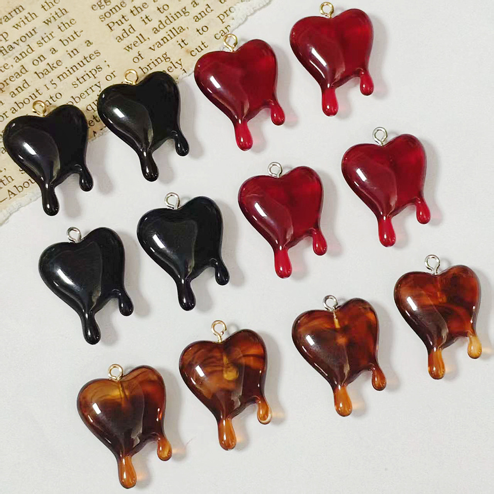 Resin Craft Projects - 10pcs Drop Blood Heart-shaped Resin Charms