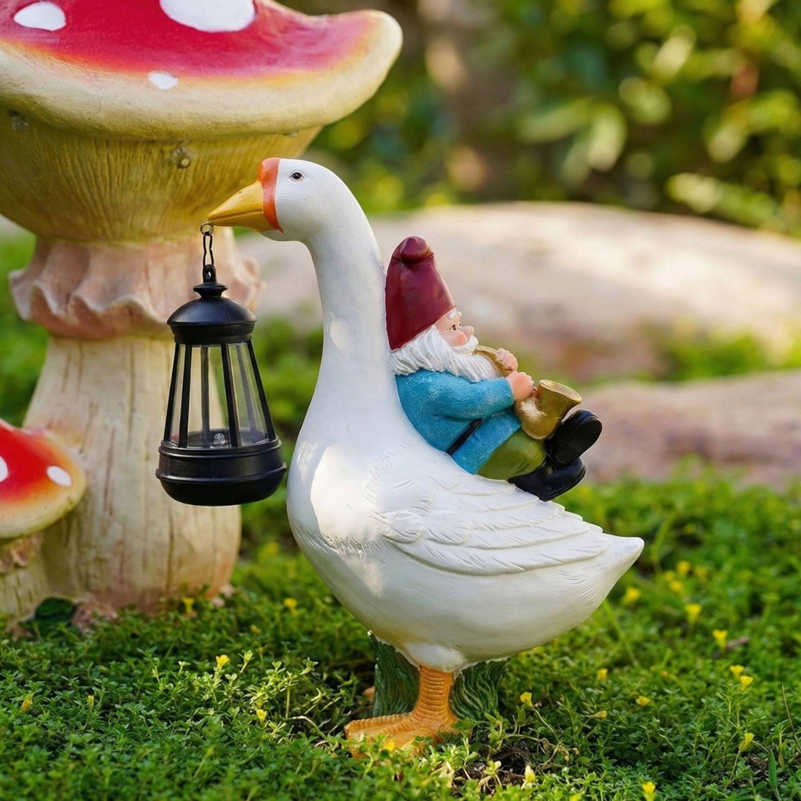 Gnome Riding Goose Statue Weat - огляд і ціна Resin Crafts
