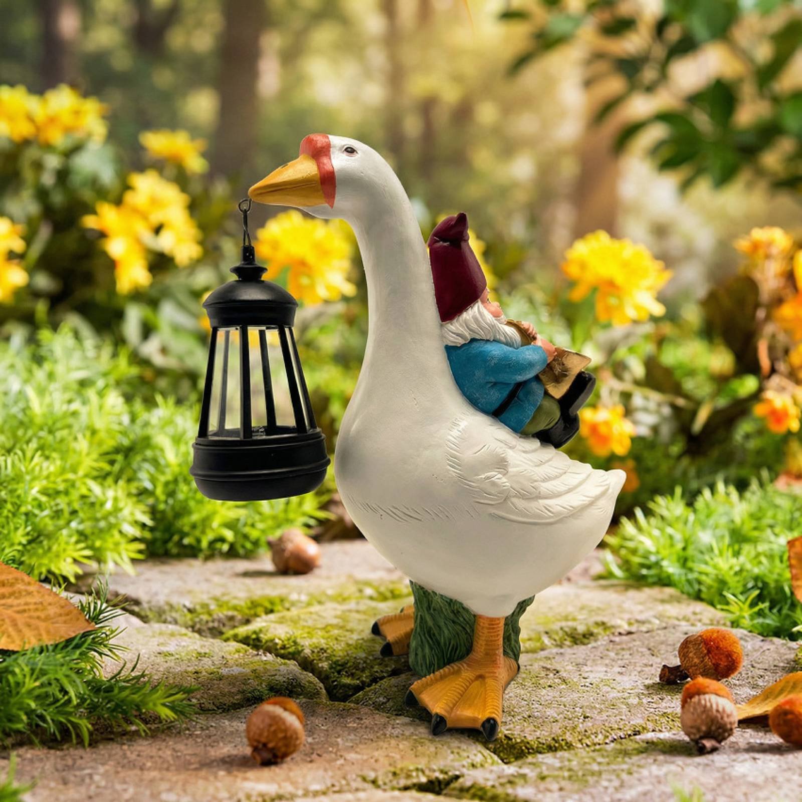 Gnome Riding Goose Statue Weat - огляд і ціна Resin Crafts